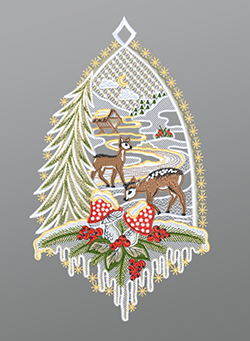 Fensterbild aus Plauener Spitze - Rehe mit Tannenbaum #1W mehrfarbig